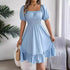 Spring Summer Casual Square Collar Short Sleeve Waist Trimming Ruffles A line Dress Women Clothing by Ragazza