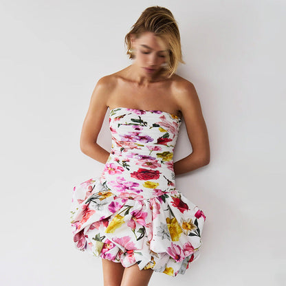 Personalized Socialite Dress Spring Tube Top High Waist Pleated Design Pettiskirt Dress Women by Ragazza