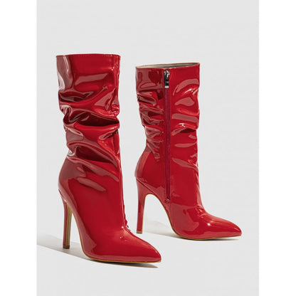 Supply Pointed Stiletto Heel Pile Boots Patent Leather Nude Shoes Short High Heel Riding Boots  DestGlow
