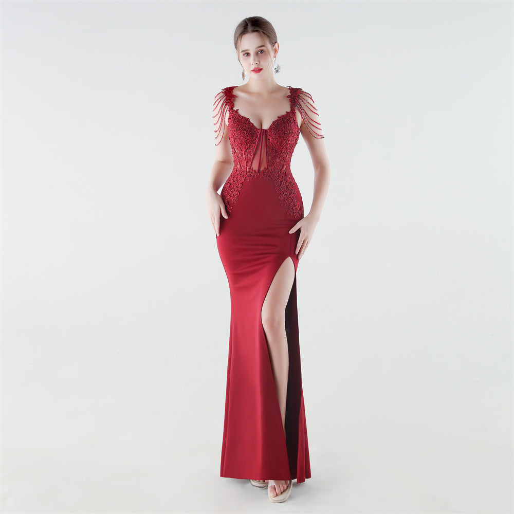 Heavy Industry Boning Corset Waist Binding Rhinestone Floral Evening Dress by Ragazza