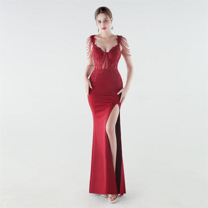 Heavy Industry Boning Corset Waist Binding Rhinestone Floral Evening Dress by Ragazza