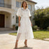Spring Puff Sleeve Solid Color Waist Tight Collared Patchwork Maxi Dress Two Piece Elegant Dress for Women by Ragazza
