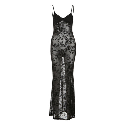 Spring Summer Women Mesh Sexy See through V neck Backless Slim Fit Sling Dress by Ragazza