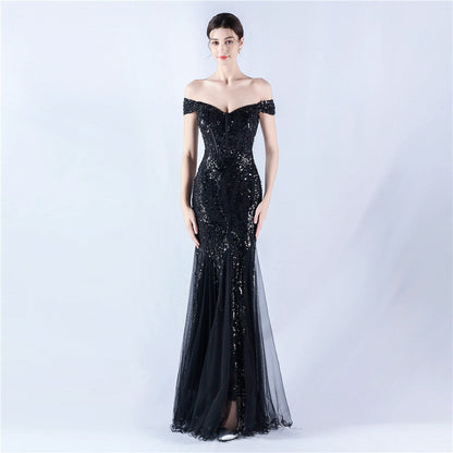 Dress Craft Beaded Mesh Sequin Evening Dress Annual Meeting Performance Host by Ragazza