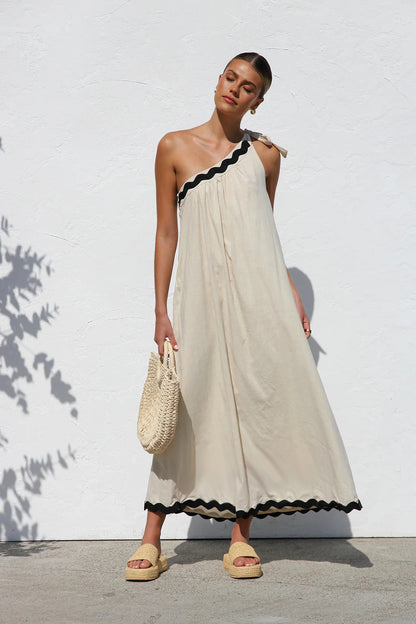 Spring Summer Oblique Shoulder Lace Vacation Long Women Dress by Ragazza