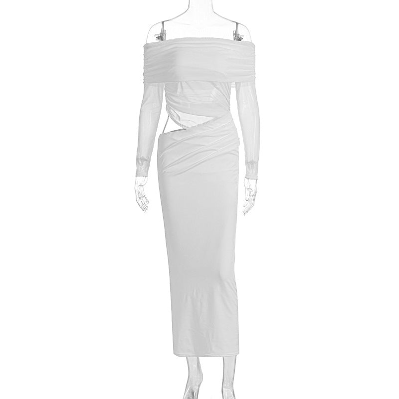 Summer Women Maxi Dress Sexy Mesh Stitching Slim Fit Tube Top Long Sleeve Dress by Ragazza