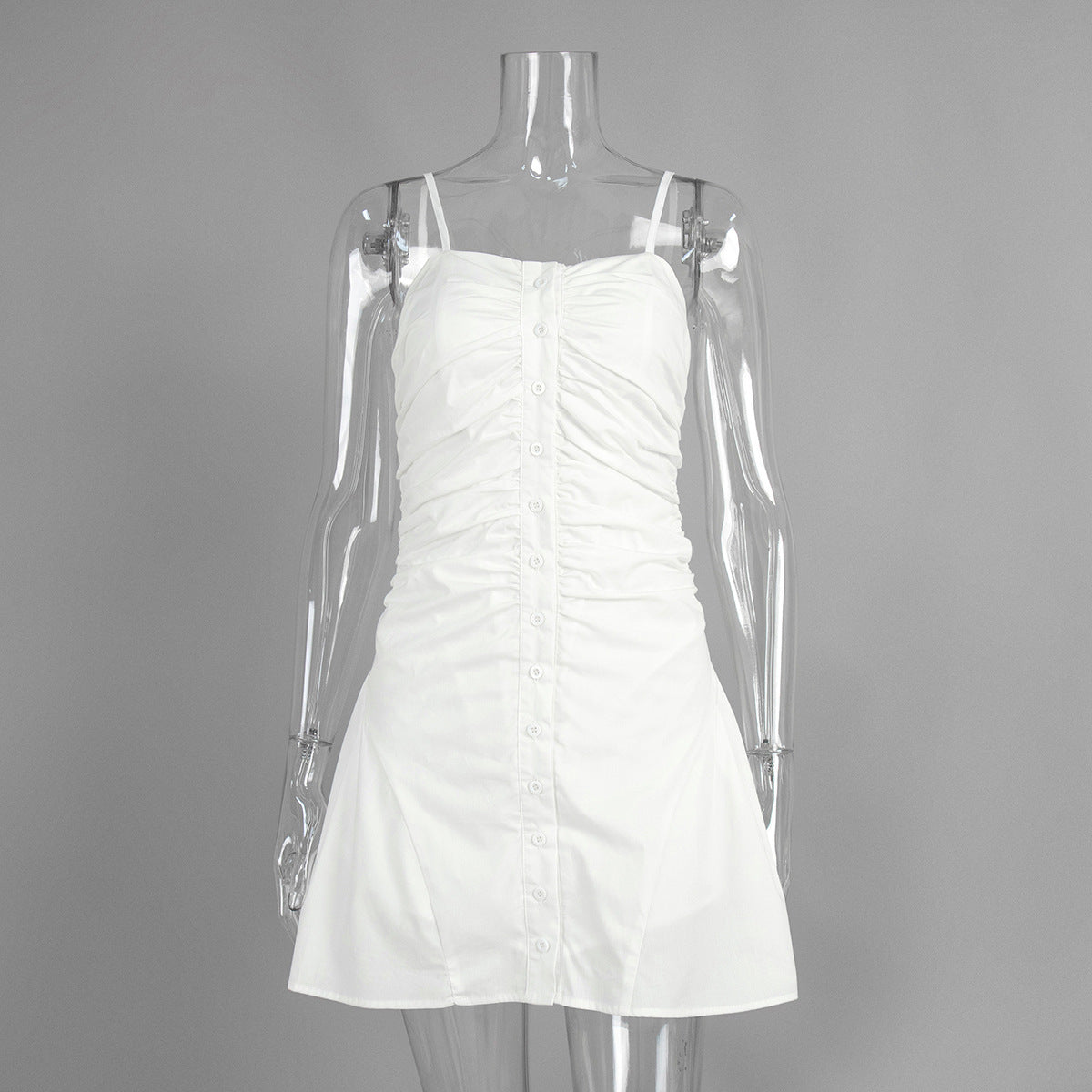 Strap A line White Dress Summer Slim Fit Pleated Sleeveless Backless Short Dress  DestGlow