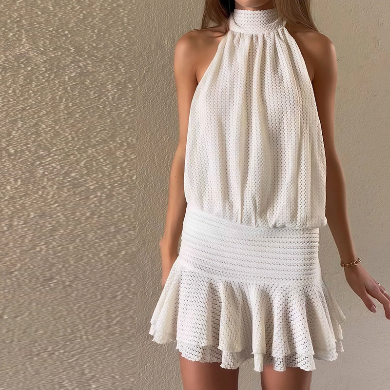 Summer Women Clothing Sexy Backless Lace up Halter Short Dress  DestGlow