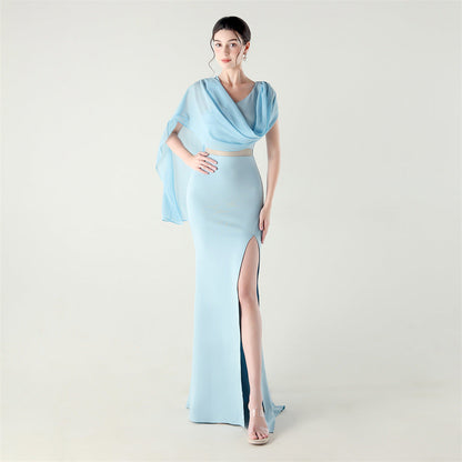 Tulle Shawl Three Dimensional Bead Tube Embroidery Craft One Shoulder Slim Slimming Social Celebration by Ragazza
