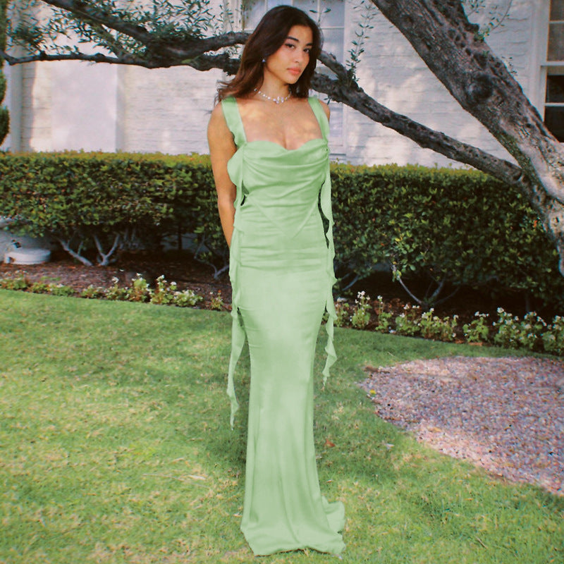 Summer Internet Celebrity Same Lace Strap Backless Dress Fashionable Ruffled Ribbon Dress by Ragazza