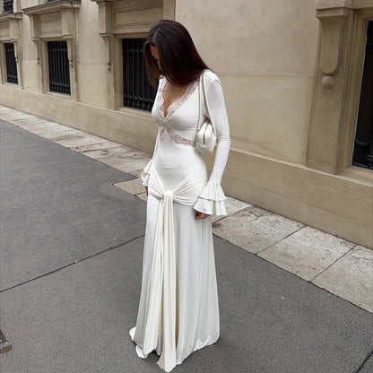 Spring Women Elegant Dress Elegant Design Sexy Lace Stitching Slim Fit Maxi Dress by Ragazza