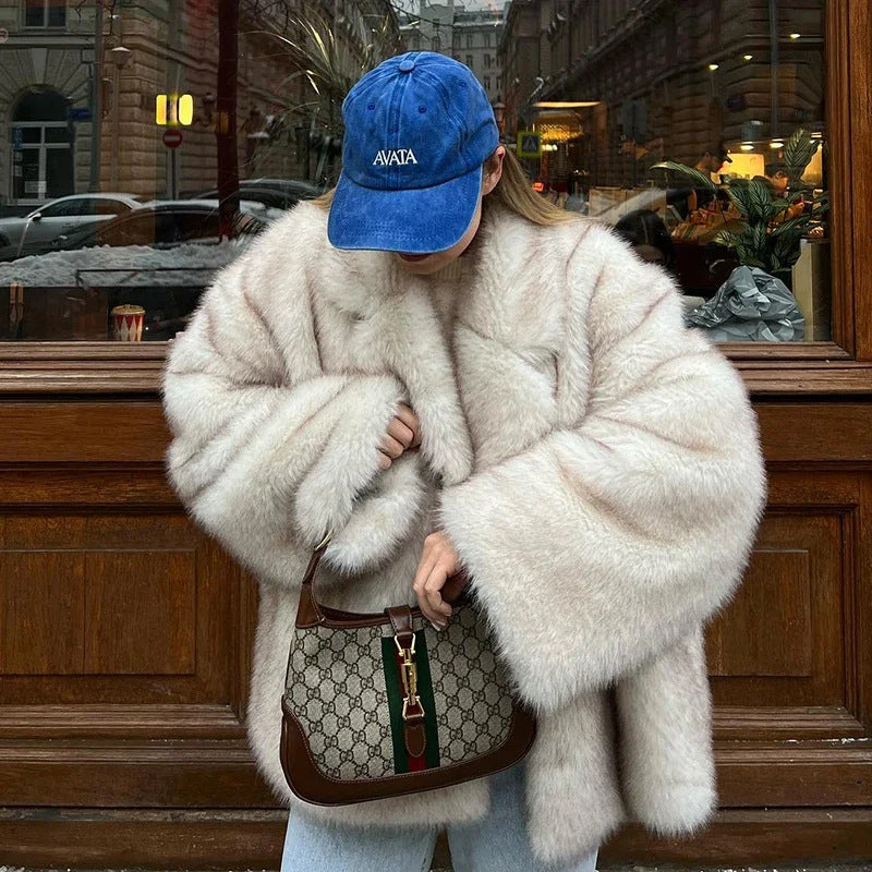 Thickened Autumn Winter Fur Coat Fluffy Dyed Tip Fox Fur Fur Coat Women Loose Leather Fur Coat by Ragazza