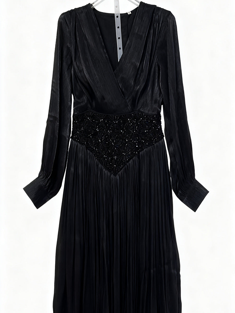 Elegant Long Sleeve Solid Color Diamond Dress Autumn High Grade Waist Slimming Dress Women by Ragazza