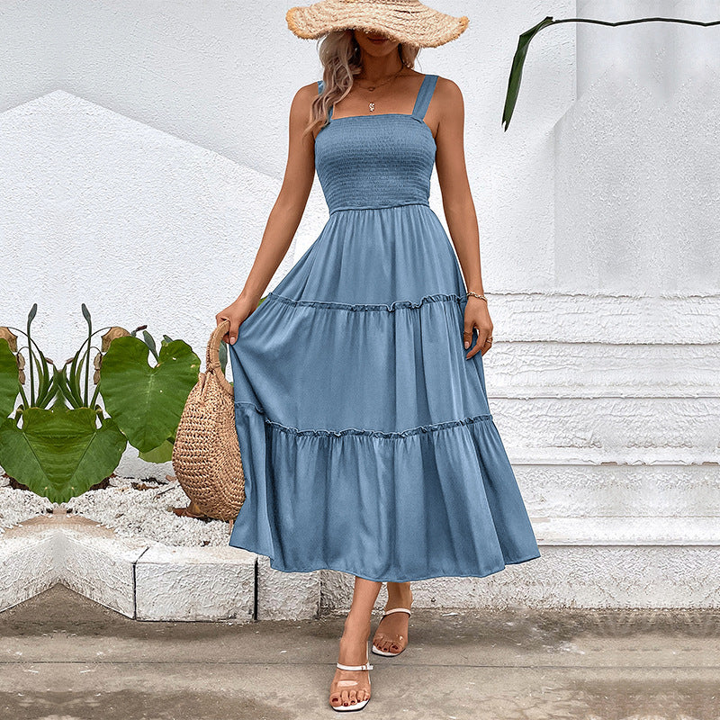 Women Solid Color Sling Summer Dress by Ragazza