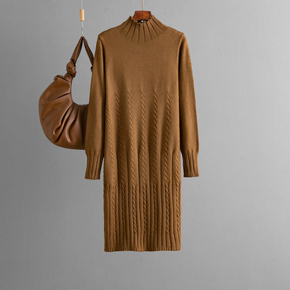 Thickened Knitting Dress Women Autumn Winter Mid Length over the Knee Match with Coat Sweater Inner Wear Bottoming by Ragazza