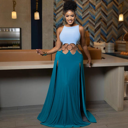 Sexy Lace up Backless High Slit Dress Women Solid Color by Ragazza