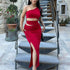 Solid Color Slim Fit Oblique Shoulder Sexy Cutout Sexy Split Irregular Asymmetric Dress by Ragazza
