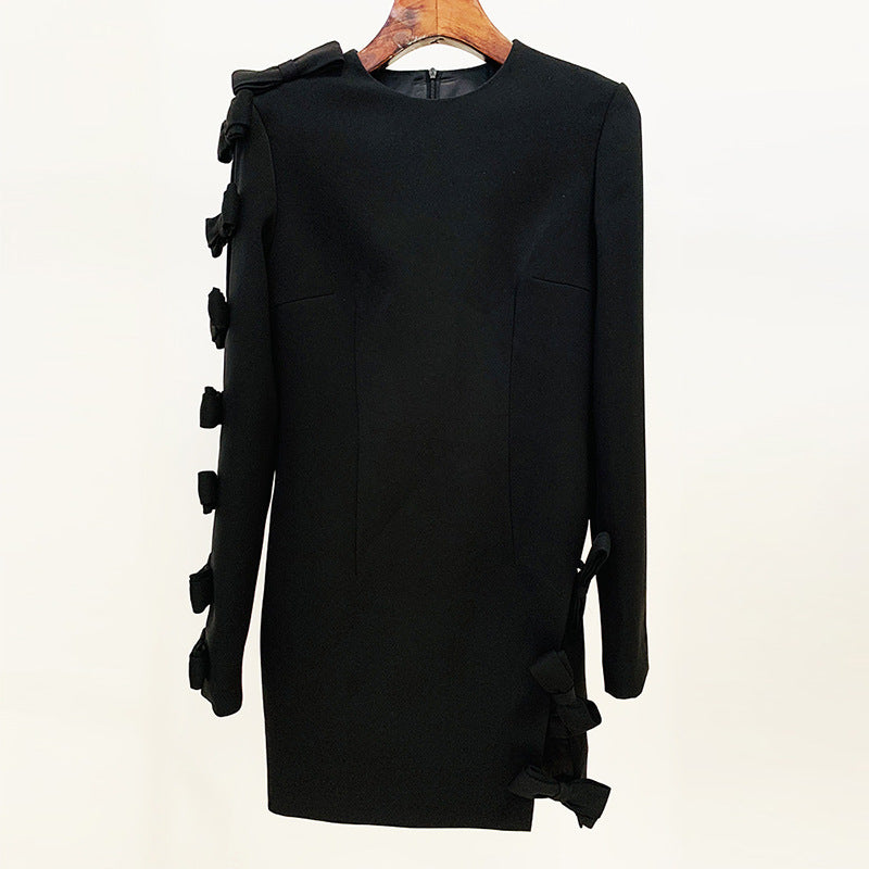Early Autumn Star Personality Asymmetric Hollow Out Cutout Bow Dress Small Dress by Ragazza