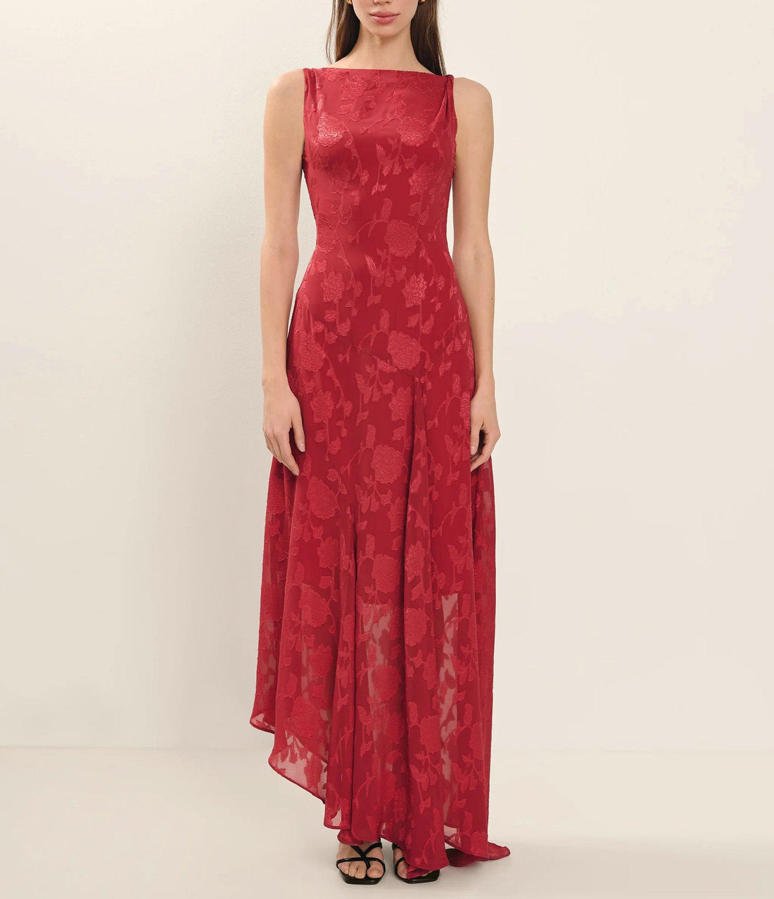 Summer Lace Backless Slim Fit Jacquard Red Irregular Asymmetric Dress Women Dress by Ragazza