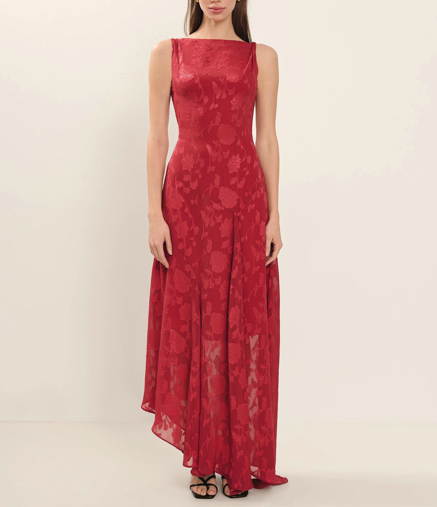 Summer Lace Backless Slim Fit Jacquard Red Irregular Asymmetric Dress Women Dress by Ragazza