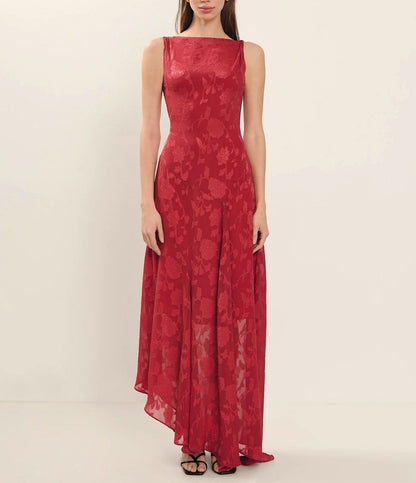 Summer Lace Backless Slim Fit Jacquard Red Irregular Asymmetric Dress Women Dress by Ragazza