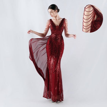 Dress Positioning Floral Sequin with Cloak Craft Beading High-End Evening Dress Annual Meeting Owner by Ragazza
