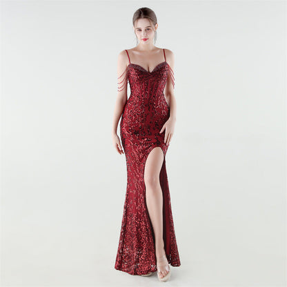 Heavy Industry Sequin Beaded Boning Corset Waist Tight Evening Dress by Ragazza