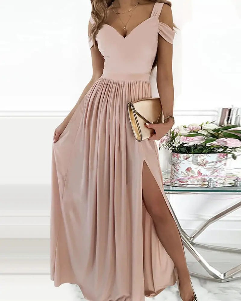 Women Clothing Maxi Dress Printed V neck Elegance Sleeveless Sexy Slit Dress by Ragazza
