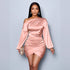 Women Autumn Oblique Shoulder Long Sleeve Satin Dress Sexy Dress by Ragazza
