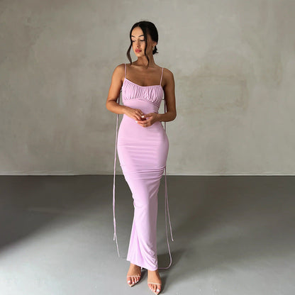 Women Sexy Dress Sexy Backless Pleated Dress Evening Dress Sleeveless Strap Dress for Women by Ragazza