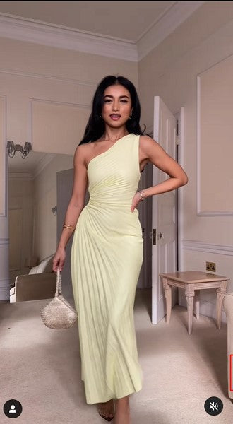 Women Clothing One Shoulder Pleated Color Light Color Series Irregular Asymmetric Dress  DestGlow