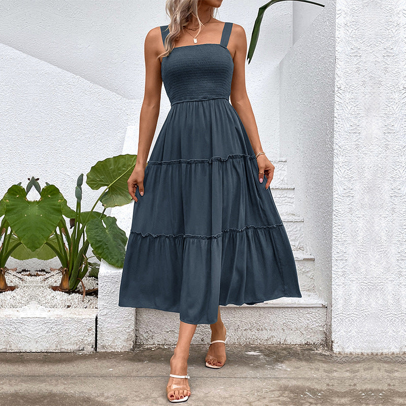 Women Solid Color Sling Summer Dress by Ragazza
