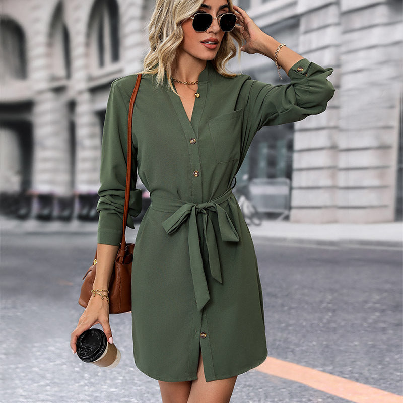 Autumn Women Clothing Solid Color Long Sleeve Dress by Ragazza