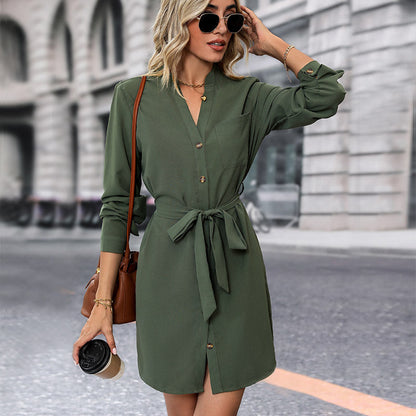 Autumn Women Clothing Solid Color Long Sleeve Dress by Ragazza