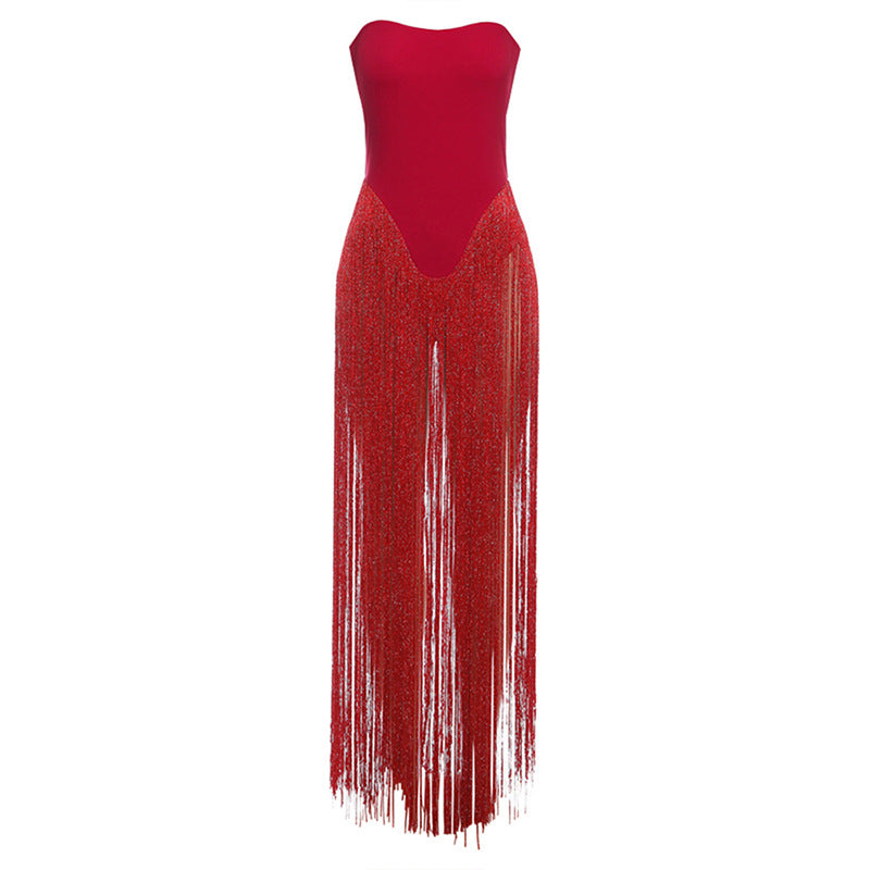 Autumn Winter Women Clothing Sexy Backless High Waist Slim Tube Top Tassel Jumpsuit by Ragazza