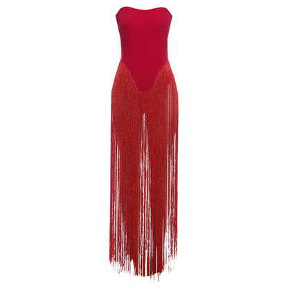 Autumn Winter Women Clothing Sexy Backless High Waist Slim Tube Top Tassel Jumpsuit by Ragazza