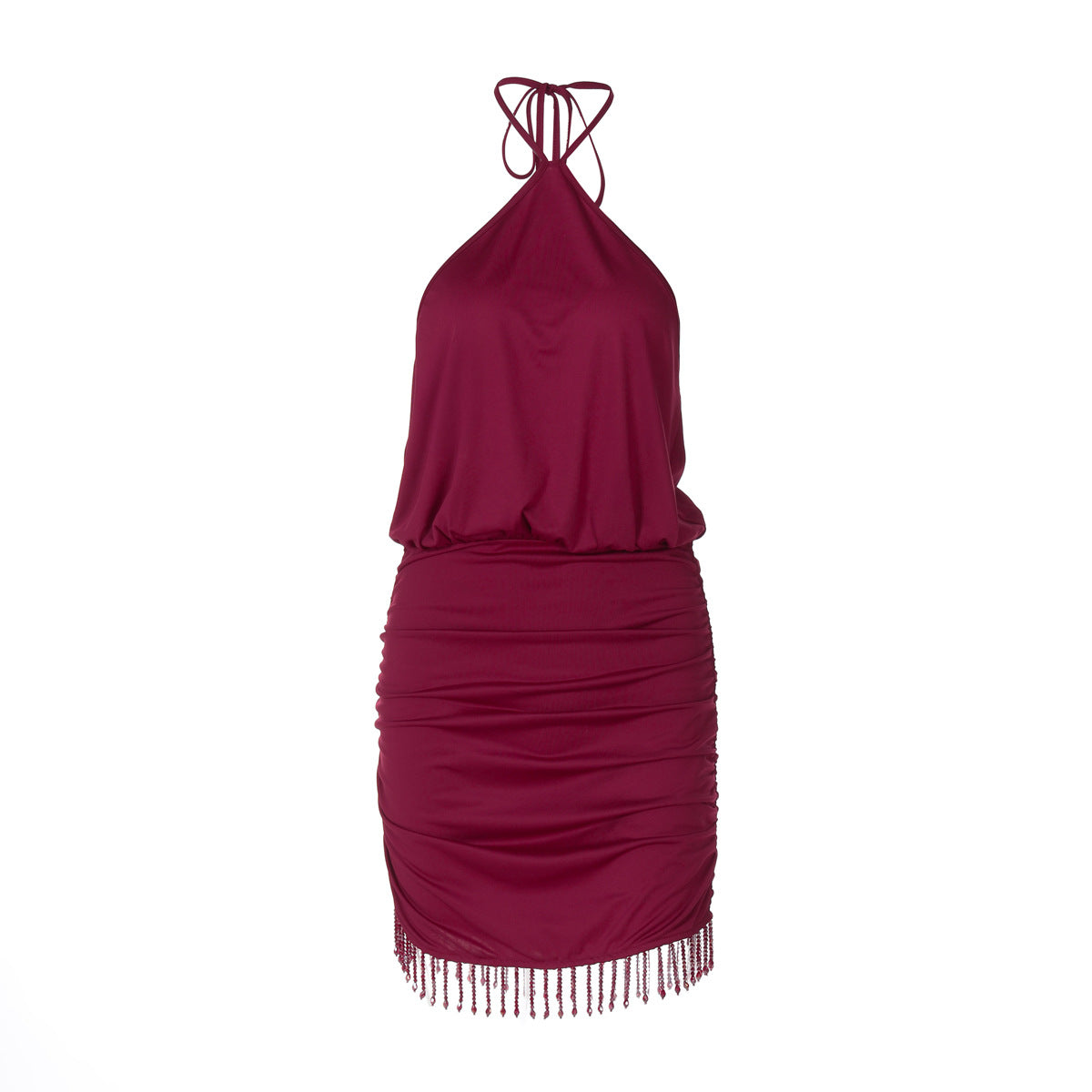 Women Clothing Autumn Lace Halter Sexy Backless Crystal Tassels Slim Fit Sheath Dress by Ragazza