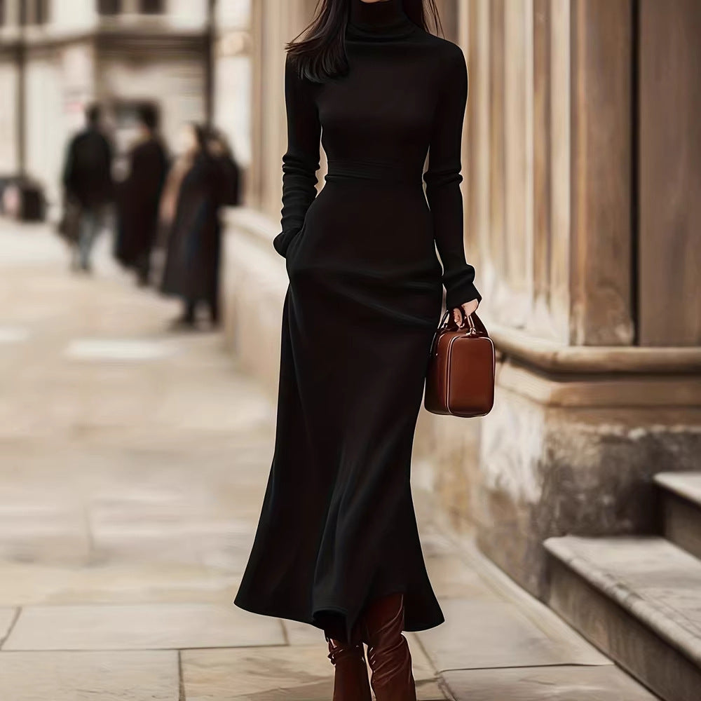 Spring Autumn Women Clothing High Collar Slim Fit Long Sleeves Knitted Dress by Ragazza