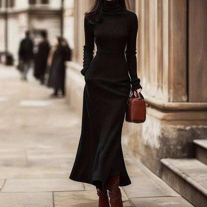 Spring Autumn Women Clothing High Collar Slim Fit Long Sleeves Knitted Dress by Ragazza