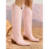 Thick Knight Boots Retro Knee High Boots Cowboy Boot Thick Heel Pointed Embroidery Thread Pattern Women Boots  DestGlow