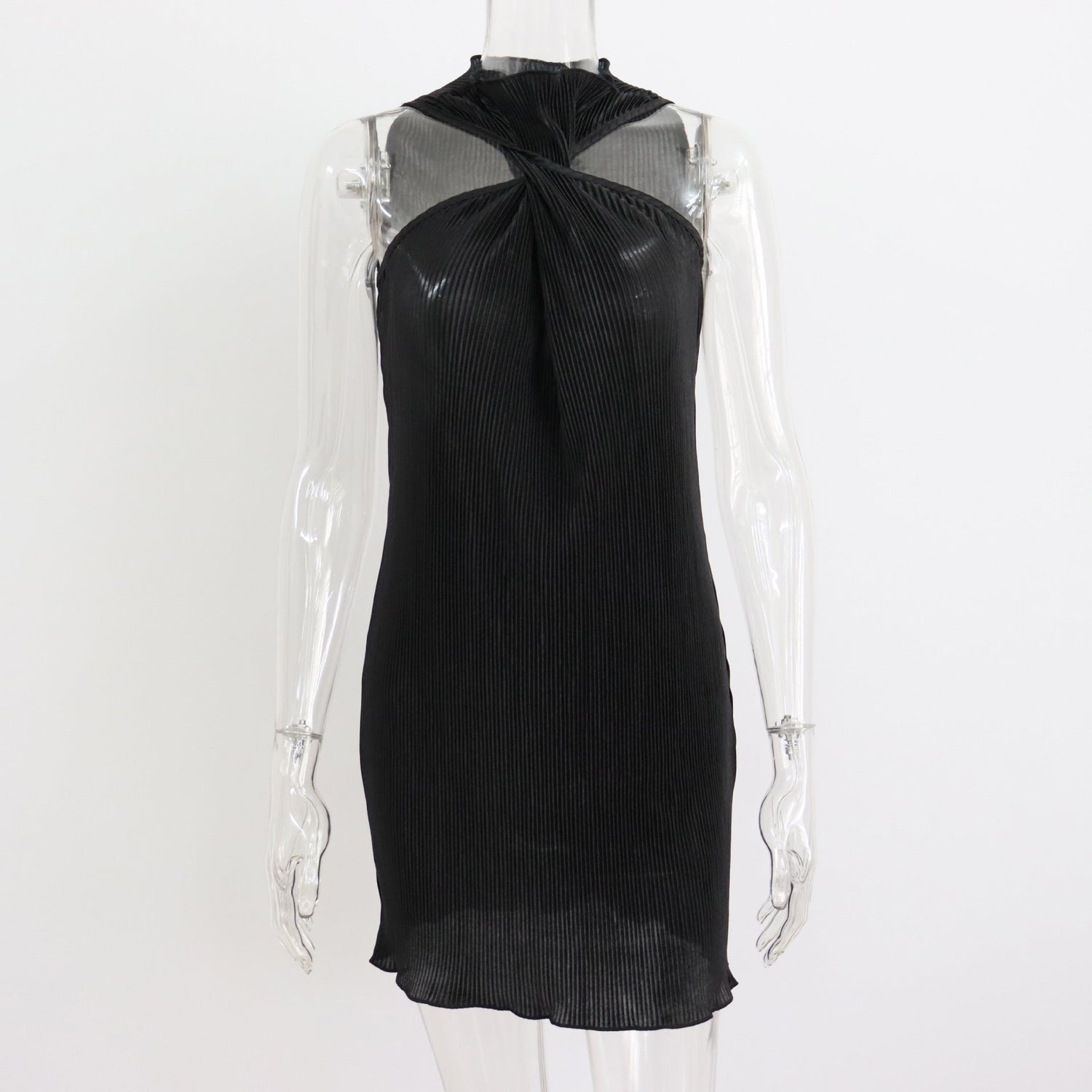 Round Neck Twisted off Shoulder Short Dress Women Summer Pleated Sexy Dress by Ragazza
