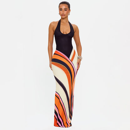 Bohemian Holiday Casual High Street Sexy Halter Dress Summer Sexy Tight Backless Dress  DestGlow