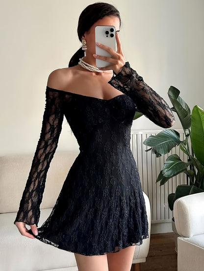 Women Clothing Autumn Winter Women Dress Sexy Square-Neck Lace Long Sleeve Slim Fit Sheath Dress Women by Ragazza