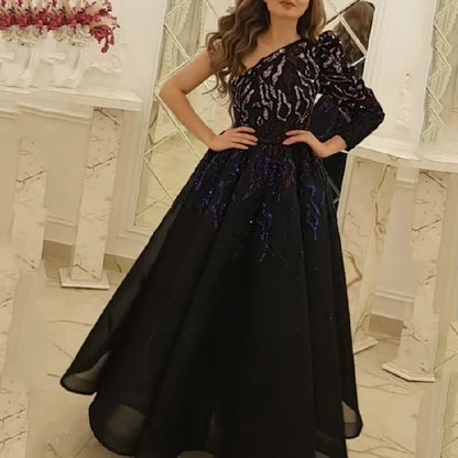 Evening Dress Cocktail Long Black Gold Annual Meeting Host Performance Dress by Ragazza
