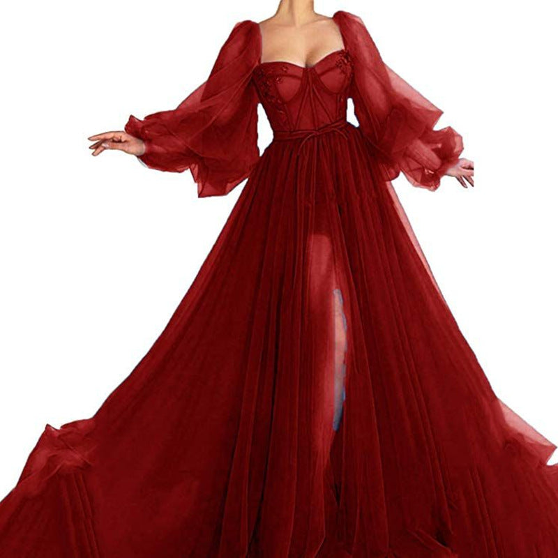 Summer Women Clothing Graceful Fashionable Dress Mesh Split Expansion Dress Wedding Evening Dress by Ragazza
