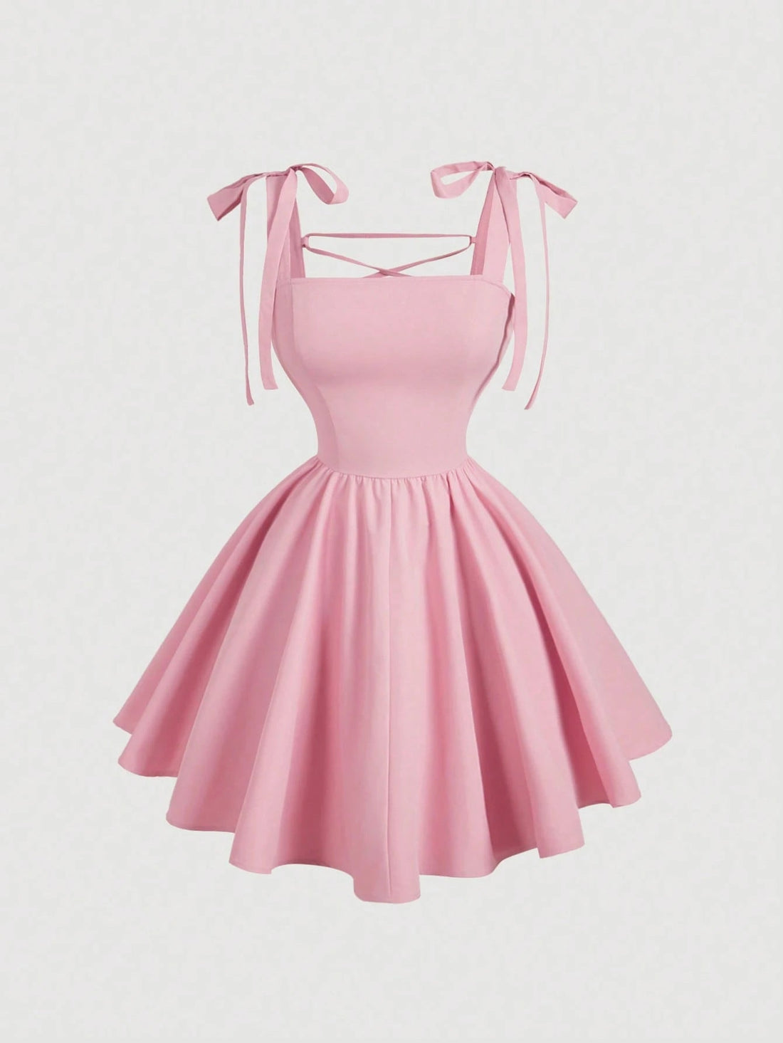 Slimming Flounce Square Collar Summer Dress French Sweet Spicy Pink Bow Bandage Sexy Sling Dress  DestGlow