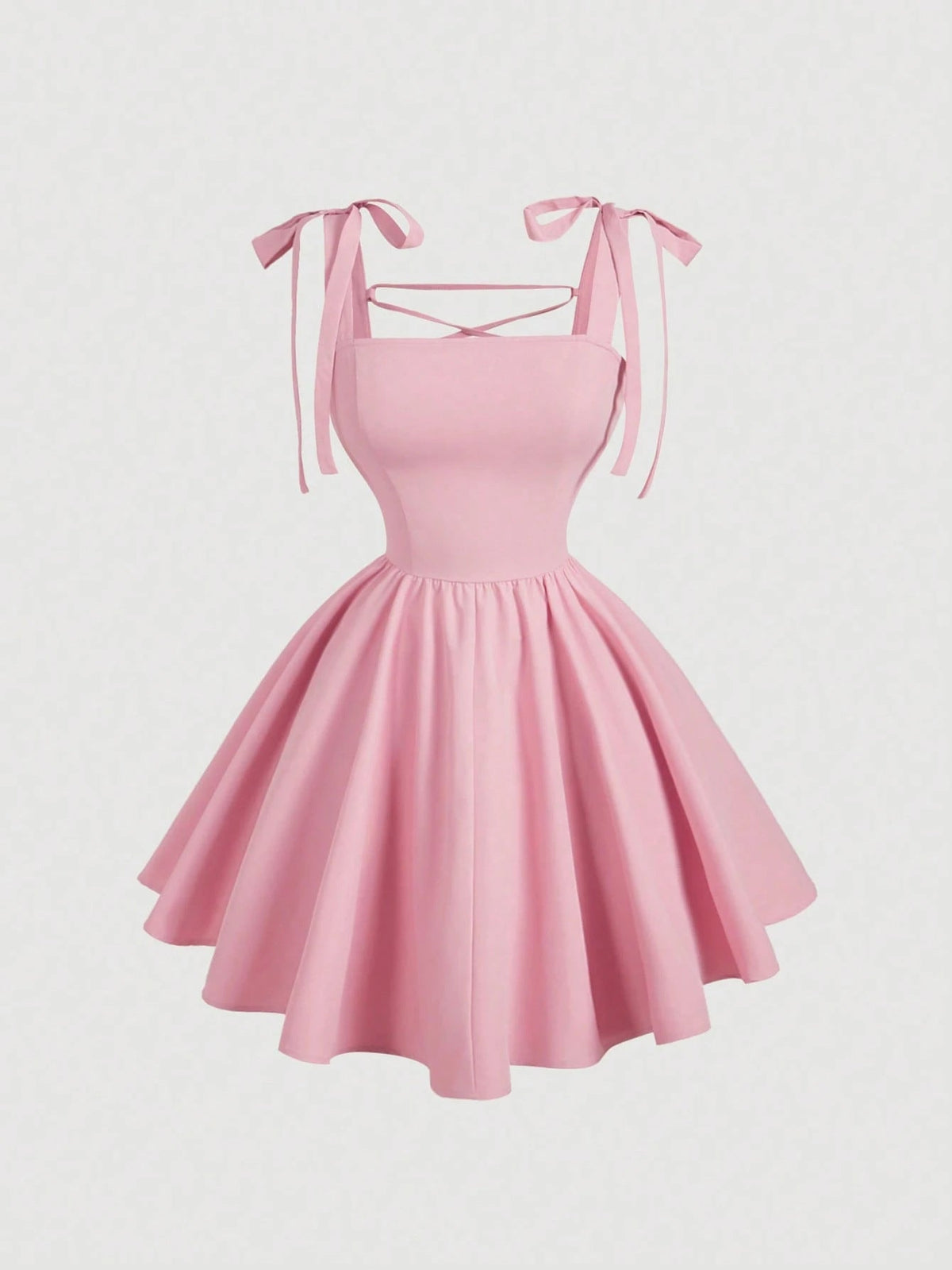 Slimming Flounce Square Collar Summer Dress French Sweet Spicy Pink Bow Bandage Sexy Sling Dress  DestGlow