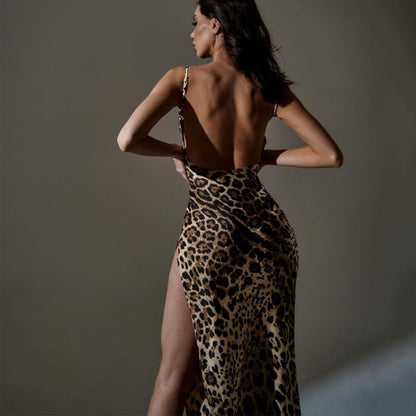 Women Clothing Summer Printed Sexy Backless Slit Strap Dress by Ragazza
