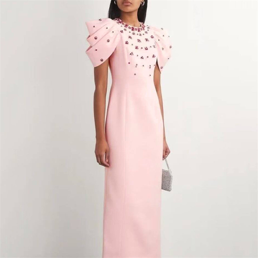 Lotus Leaf Sleeve Rhinestone Bandage One Piece Dress Ladies Party Cocktail Elegant Formal Dress by Ragazza