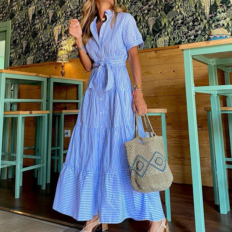 Arrival Striped Short Sleeve Loose Midi Dress by Ragazza